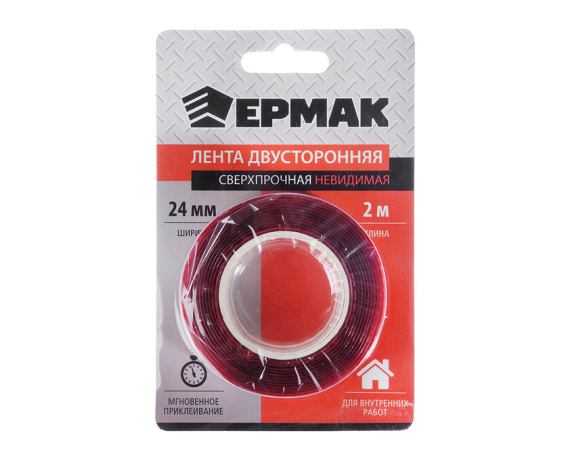 Скотч двухсторонний сверхпрочный невидимый 24мм*2м 472-044