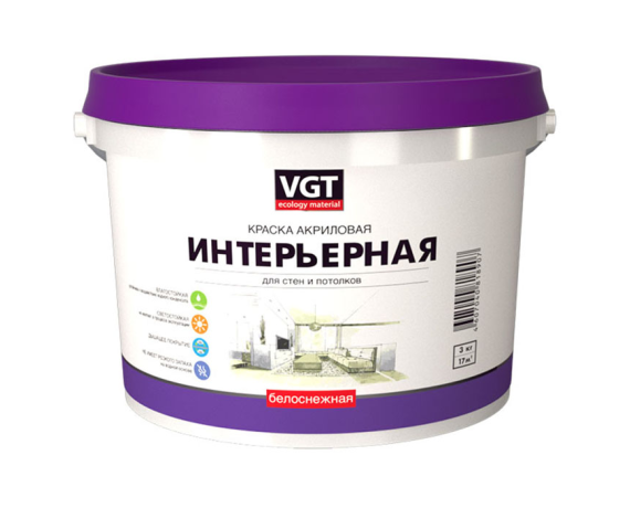 VGT Белоснежная краска ВД-АК 2180 интерьерная влагостойкая 3кг
