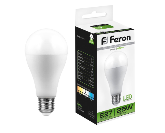 Лампа светодиодная FERON LB-100 (25W) 230V Е27 4000K A65