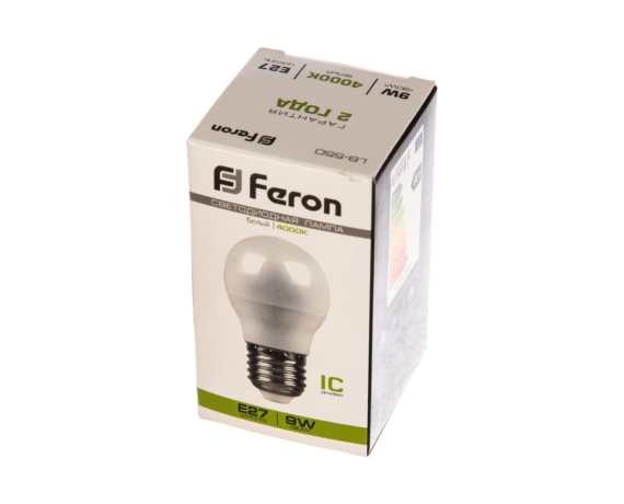 Лампа светодиодная FERON LB-550 (9W) 230V Е27 4000K G45 шарик