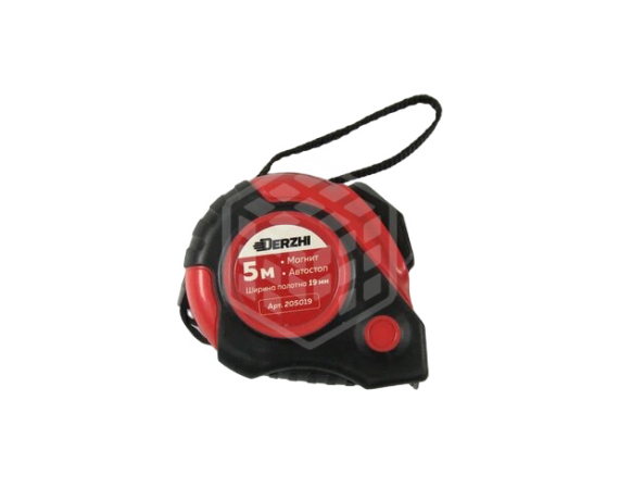 DERZHI ROUND Рулетка 5м*19мм, автостоп, магн.зацеп, обрезиненный корпус 205019