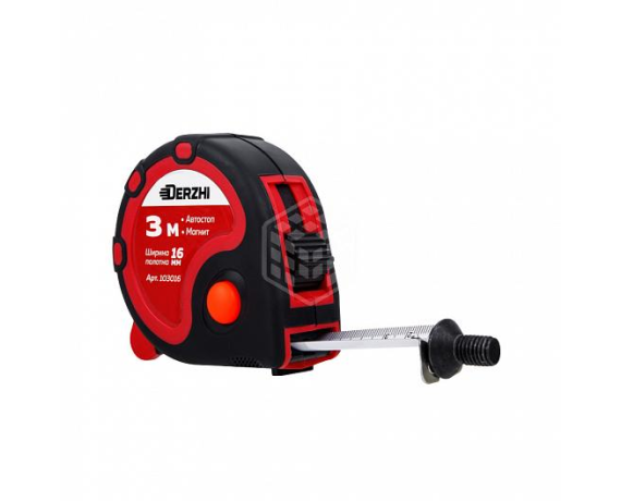 DERZHI BLACK Рулетка магнитный зацеп,обрезиненный корпус 16мм*3м 