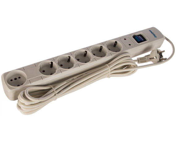 Сетевой фильтр Smartbuy,16А,3500Вт,6гнезд,длина 5м 