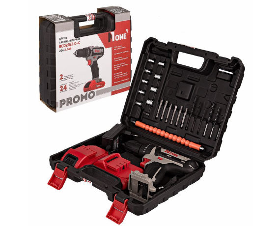 Дрель акк.ударная RCD20/2.0-С-PROMO(20V,2,0Ah,2акк,З/У,2скор,32Нm. 24предм,в компл,кейс) №1