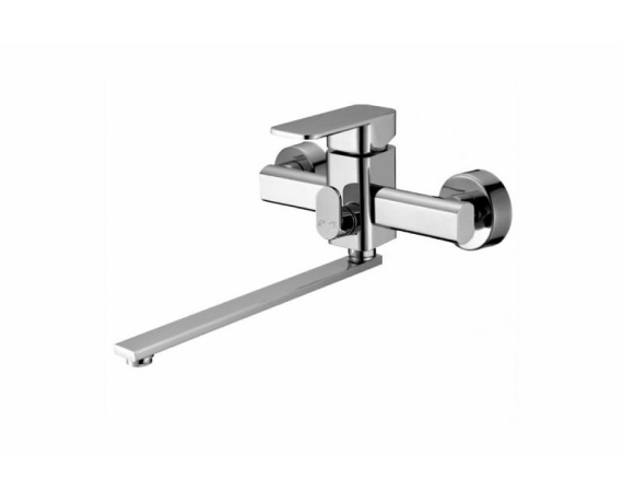 Смеситель для ванной DIST X012-1S,с длинным изливом(хром,силумин,излив нерж.сталь и душ лейка из пл)