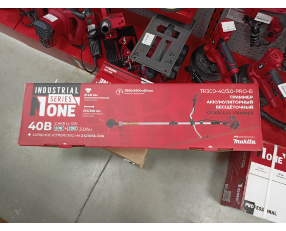 INDUSTRIALТриммер аккTR300-40/3.0-PRO-B 20+20Вт2акк,3,0Ah,6500об/мин.2катушки+диск,велос,ручк.нижн.д