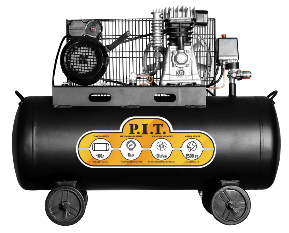 Компрессор P.I.T. РАС100-С (2,5кВт, 3,4 лс, 330 л/мин, 100л, 2цил, 2вых. евро)