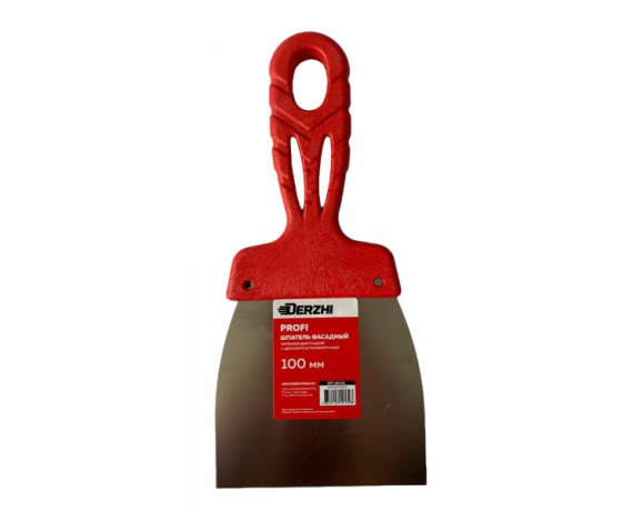 Шпатель DERZHI PROFI 100мм фасадный нерж.,с цветной пласт.ручкой 