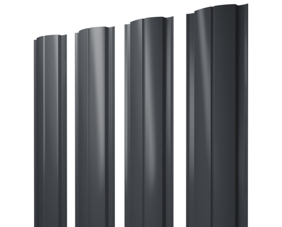 Штакетник Полукруглый Slim с прямым резом 0,45 Drap RAL 7024 мокрый асфальт