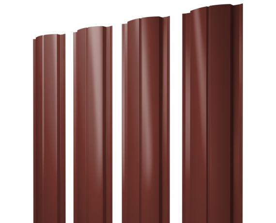 Штакетник Полукруглый Slim с прямым резом 0,5 Satin RAL 3009 оксидно-красный