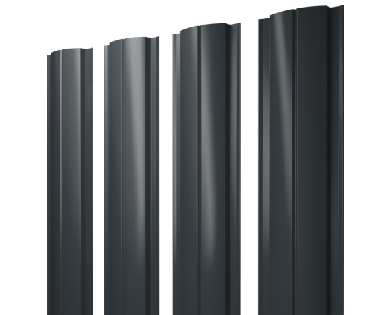 Штакетник Полукруглый Slim с прямым резом 0,5 Satin RAL 7016 антрацитово-серый