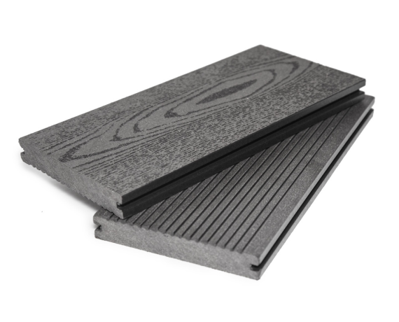 Террасная доска Grand Line 140 мм массив вельвет/тиснение под дерево Графит 3м ДПК