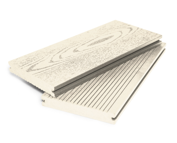 Террасная доска Grand Line 140 мм массив вельвет/тиснение под дерево Слоновая кость 3м ДПК