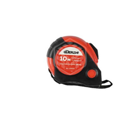DERZHI ROUND Рулетка 10м*25мм, автостоп, магн.зацеп, обрезиненный корпус(1/60) 210025