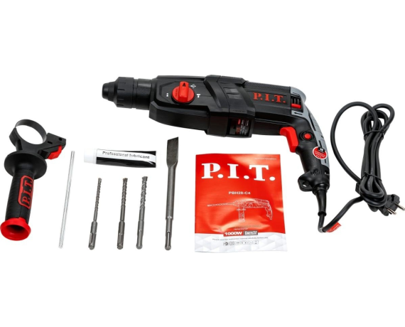 Перфоратор P.I.T. РВН28-С4 (3-реж.гор.1000Вт,3Дж,SDS+пласт.кейс,3бура,зуб,макс.бур 28мм)
