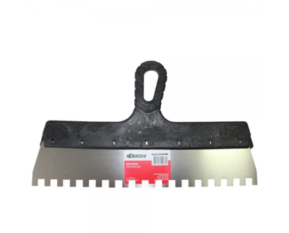 Шпатель DERZHI зубчатый нерж.сталь с пласт.руч.350мм зуб 10*10мм