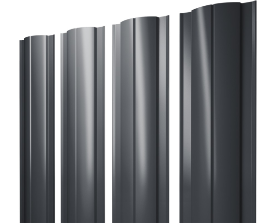 Штакетник Круглый с прямым резом 0,45 PE RAL 7024 мокрый асфальт