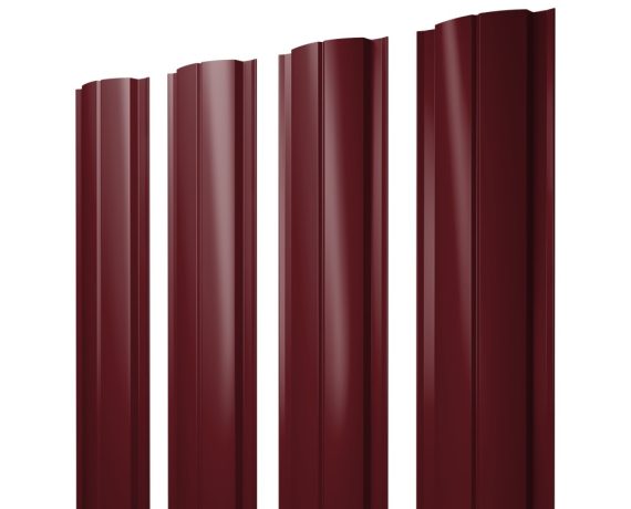 Штакетник Полукруглый Slim с прямым резом 0,45 Drap RAL 3005 красное вино