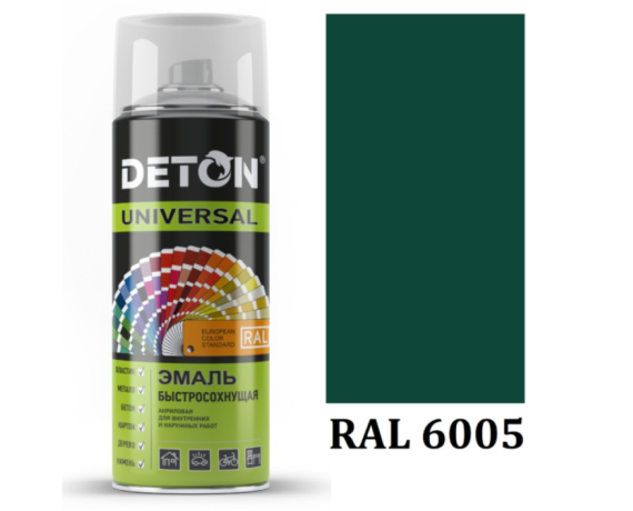 DETON Эмаль универсальная RAL 6005 (зеленый мох) 520 мл