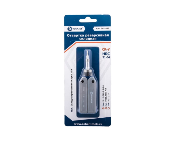 Отвертка реверсивная КОБАЛЬТ складная, с набором бит для точных работ, CR-V 