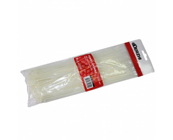 Хомут-стяжка DERZHI нейлоновые белые 4*250 158-425