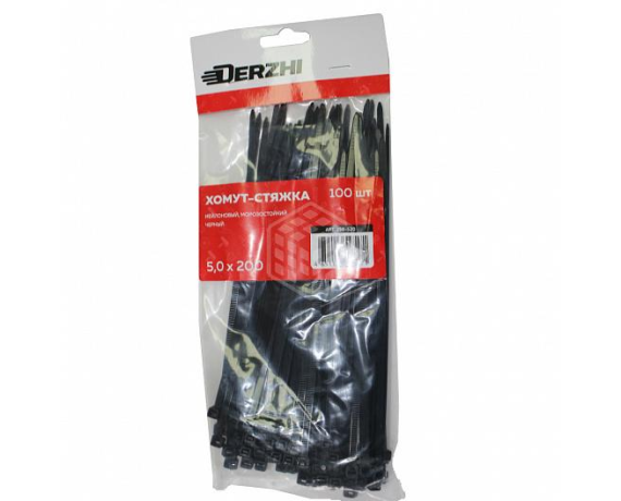 Хомут-стяжка DERZHI нейлоновые черные 5*200 258-520