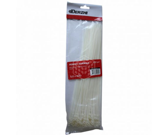 Хомут-стяжка DERZHI нейлоновые белые с кольцом под винт 5*400  358-540