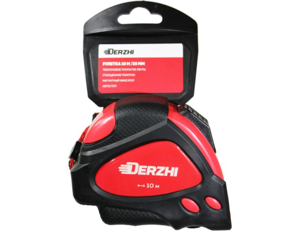 DERZHI Рулетка с фиксатором каучук 25мм*10м 8425-010 