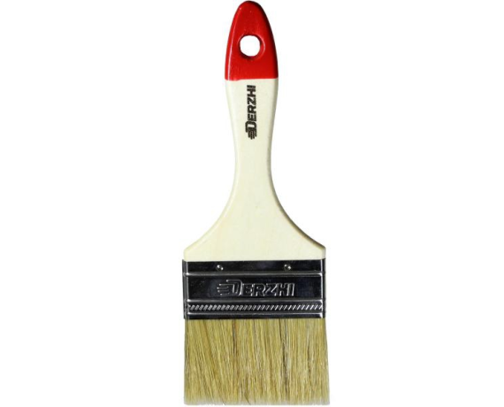 Кисть плоская DERZHI МАСТЕР, светлая натуральная щетина,деревянная ручка 75 мм 8103-075