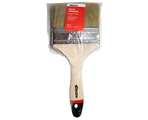 Кисть плоская DERZHI ПРОФИ, светлая натуральная щетина,деревянная ручка 75 мм 8101-075
