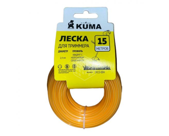 Леска для триммеров с нейлоновым сердечником круг KUMA 2,4 15м