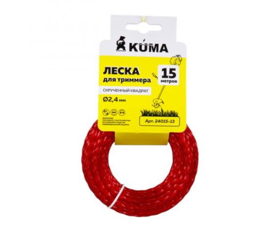 Леска для триммеров скрученный квадрат KUMA 2,4 15м