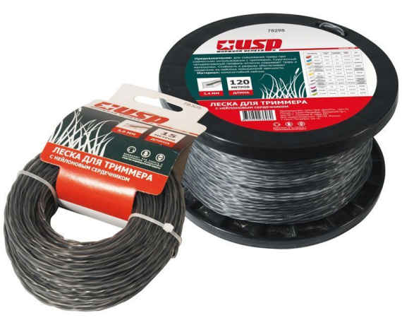 Леска для триммера с нейлоновым сердечником скрученный квадрат USP 3,0 120м
