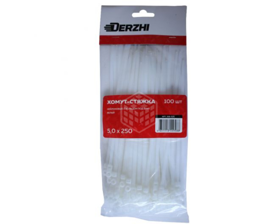 Хомут-стяжка DERZHI нейлоновые белые с кольцом под винт 5*250 358-525