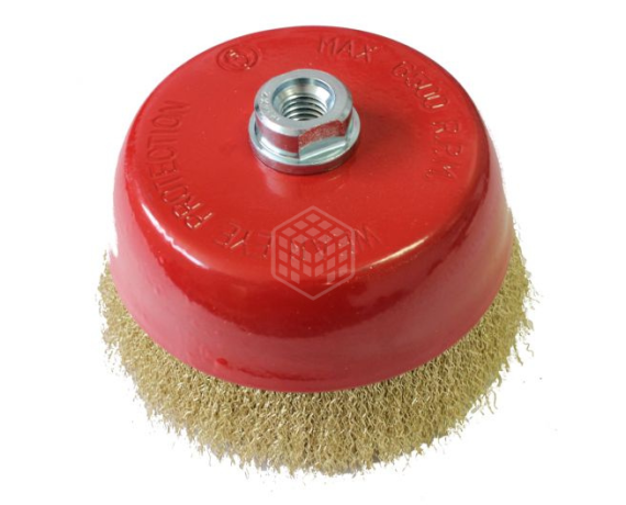 Щетка DERZHI для УШМ, чашка 125 мм М14 латунированная витая проволока 874606