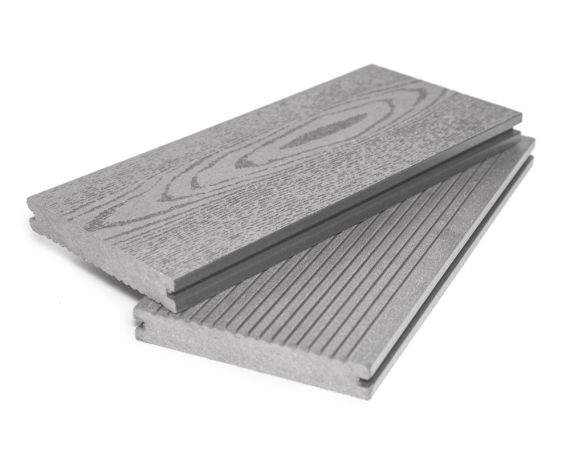 Террасная доска Grand Line 140 мм массив вельвет/тиснение под дерево Серый 3м ДПК