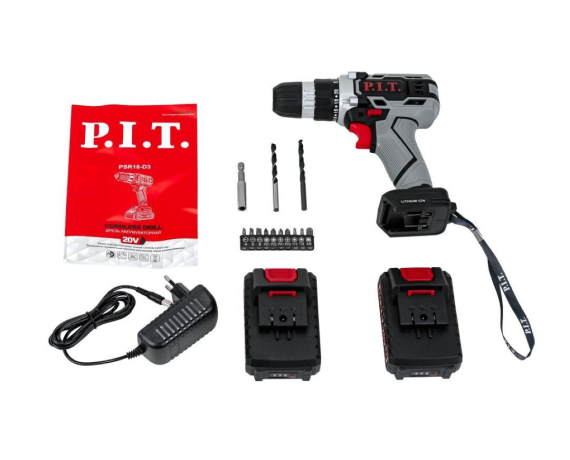 Шуруповерт P.I.T. PSR 18-D3 20В, 2аккумулятора,2 скорости, 30Нм, зарядка,кейс