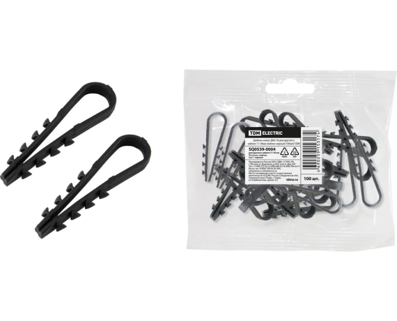 Дюбель-хомут для круглого кабеля d19-25 нейлон черный. (уп 100 шт)