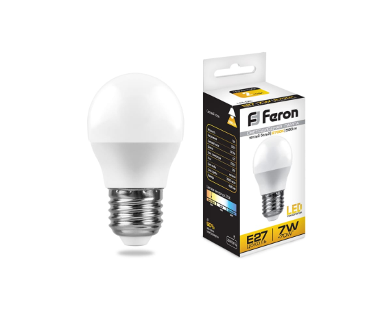 Лампа светодиодная FERON LB-95 16LED (7W) 230V Е27 6400K G45 шарик дневной