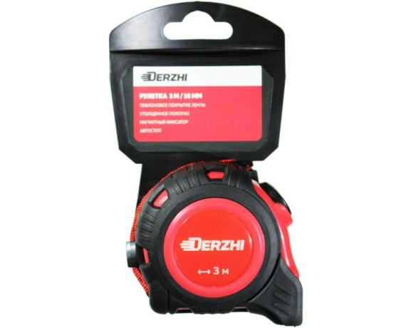 DERZHI Рулетка с фиксатором каучук 16мм*3м 8416-003         