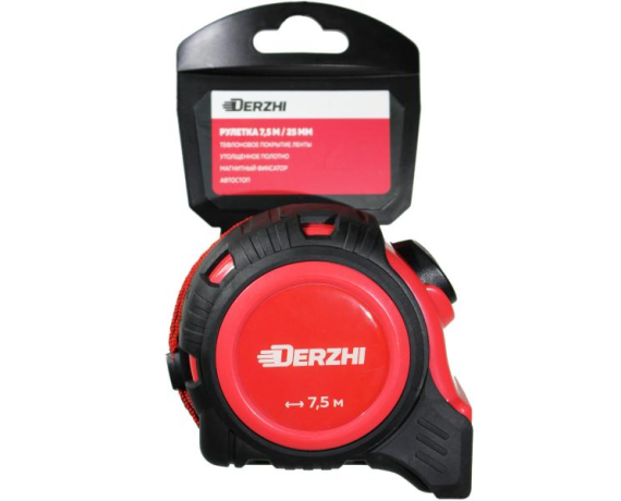 DERZHI Рулетка с фиксатором каучук 25мм*7,5м 8425-075