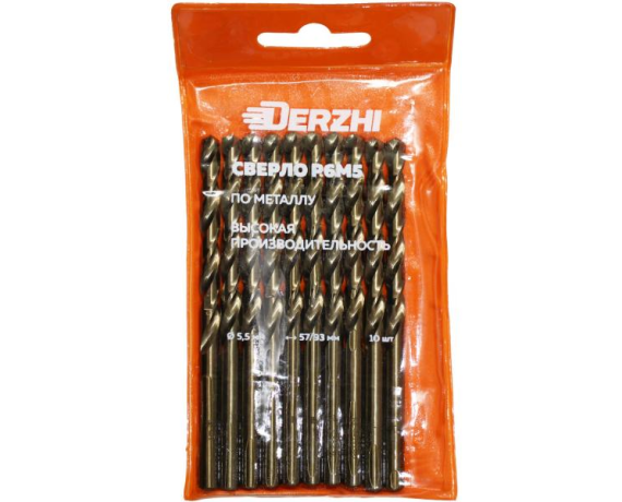 Сверло DERZHI по металлу Р6М5 5,5мм 
