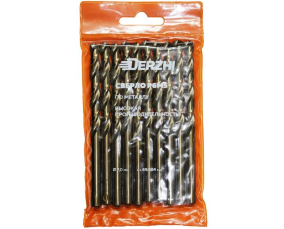 Сверло DERZHI по металлу Р6М5 7,0мм 