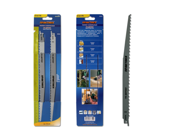 Пилки для лезвийной пилы ПРАКТИКА S1617К HCS по дереву,шаг 8мм,дл.300мм