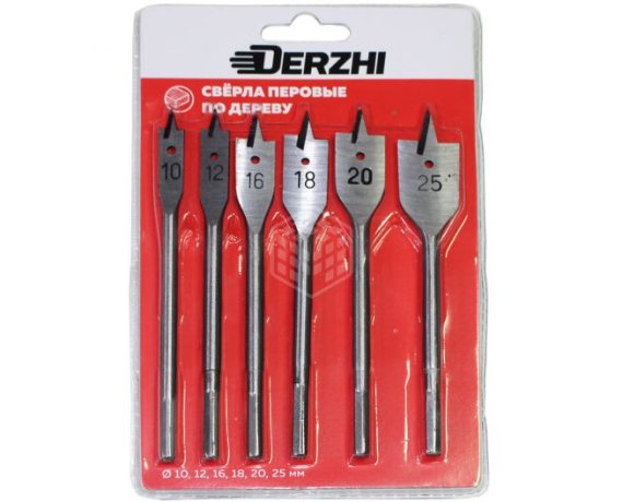 Сверло DERZHI по дереву перовое в наборе 6 шт.(10,12,16,18,20,25)