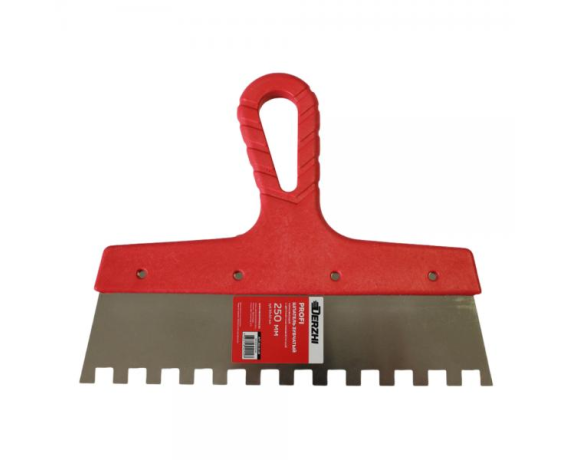 Шпатель DERZHI зубчатый нерж.сталь с пласт.руч.250мм зуб 10*10мм 