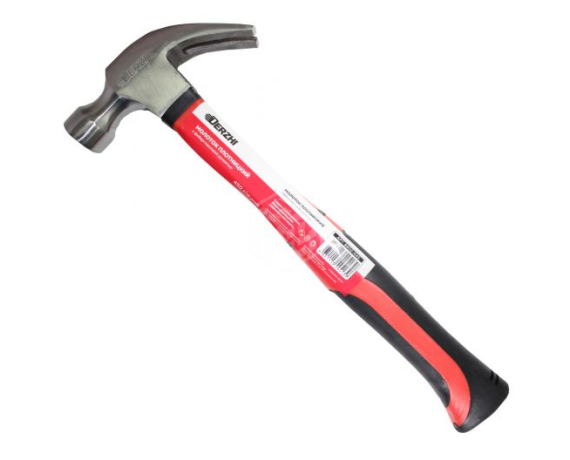 Молоток-гвоздодер DERZHI кованный с фиберглассовой рукоятью 450г 