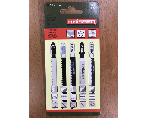 Набор пилок для лобзика Haisser из 5 шт.(Т119ВО,Т144D,T111C(дерево),101В,Т118А(металл)) 