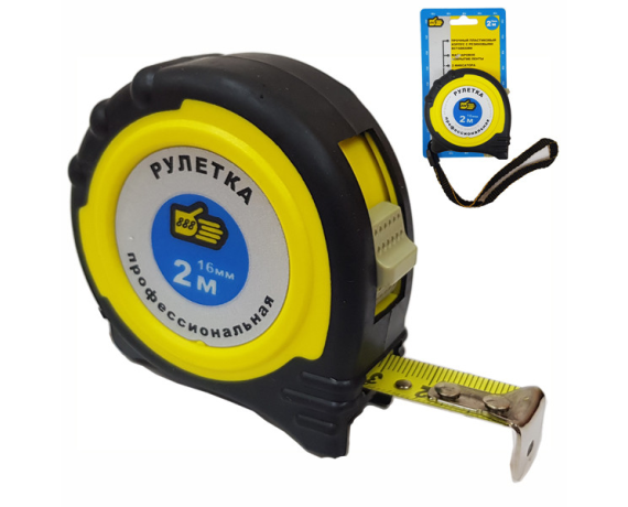 888 Рулетка резино-пласт.корпус,утолщ.,дв.фикс.-2м/16мм 