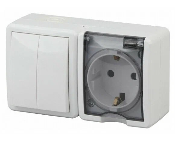 Блок выключатель+розетка ЭРА Эксперт IP54 11-7402-01 